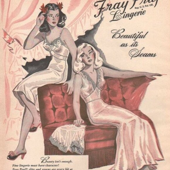 VTG 30's/ 40's Fray-Pruf Bur Mil Bias Cut Fitted Negligee Embroidered Sz 6 Tall - Picture 4 of 11